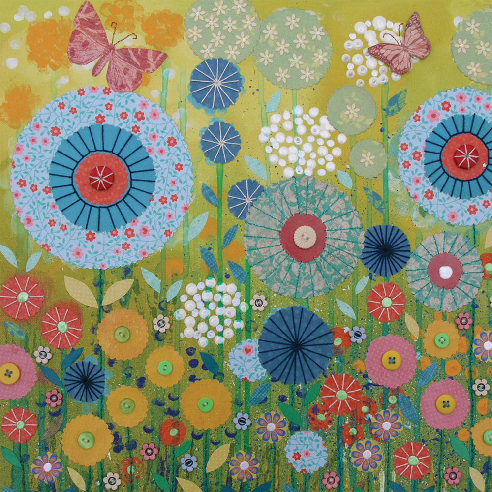 Button Meadow Square Blank Greeting Card by Artist Jo Grundy Cards